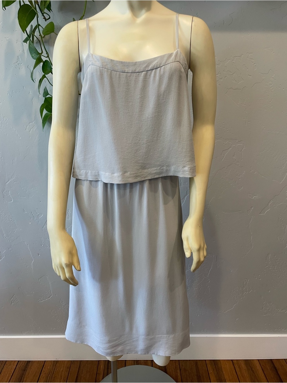 New slate Blue Madewell 100% silk chiffon Spaghetti Strap popover Midi Dress 4